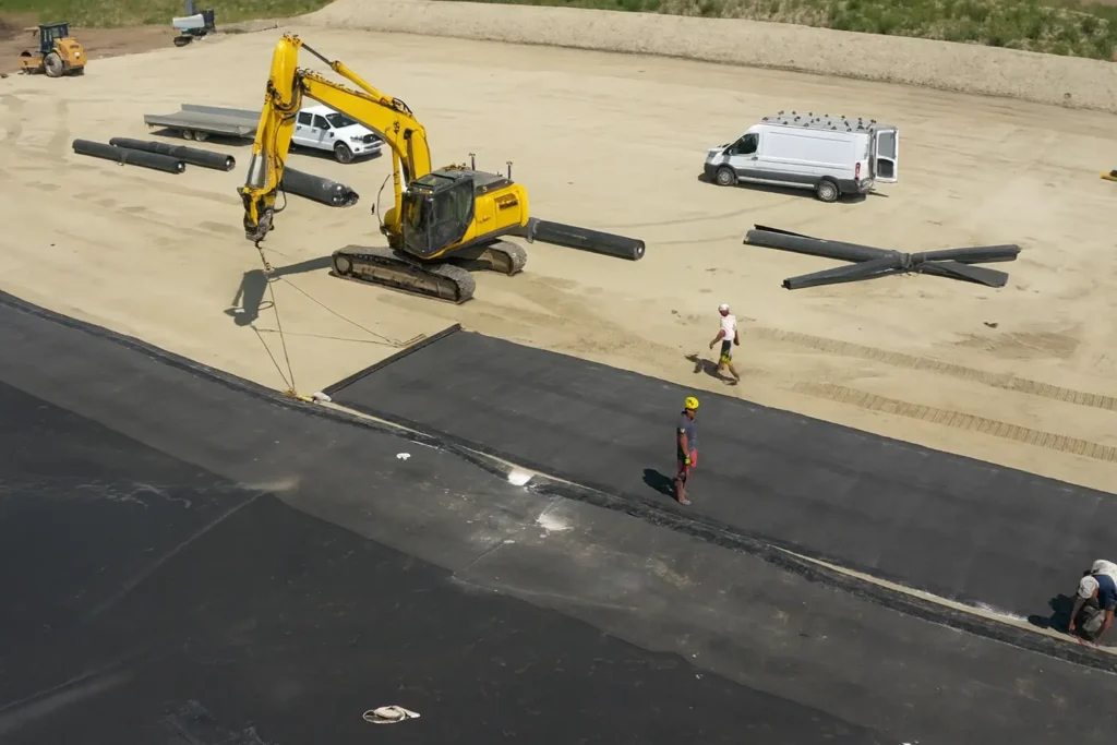 Laying the geosynthetic clay liner